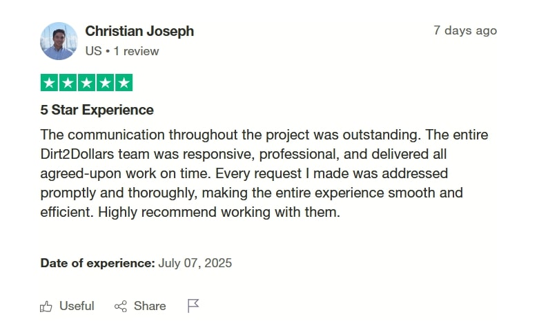 Dirt2Dollars Real Review by Christian Joseph on Trustpilot.
